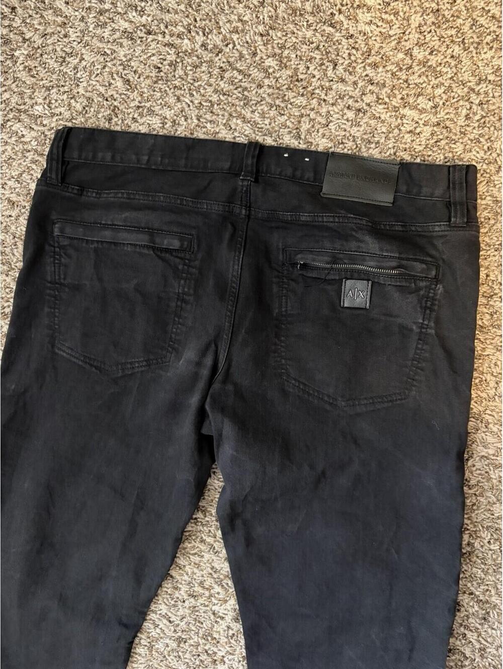 Armani Exchange Men’s Jeans J27 Skinny Biker Black Distressed Moto Size 40x32 - Picture 10 of 13